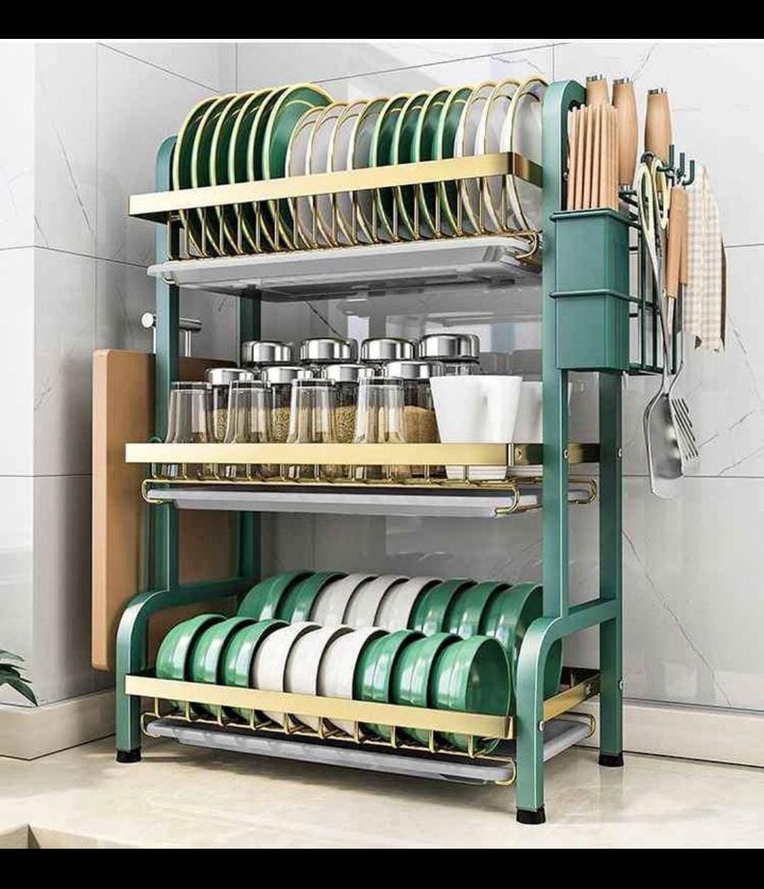 DISH RACK. Dish rack 3 layer advanced new model with gold en green  STYLISH NEW MODEL
