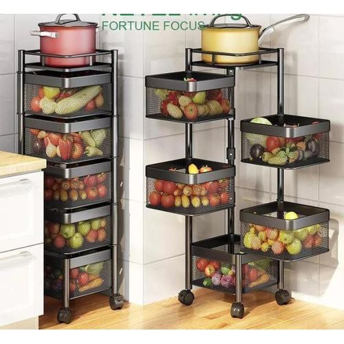 5 Tier Square Fruits/Kitchen Storage Rack With Wheels
