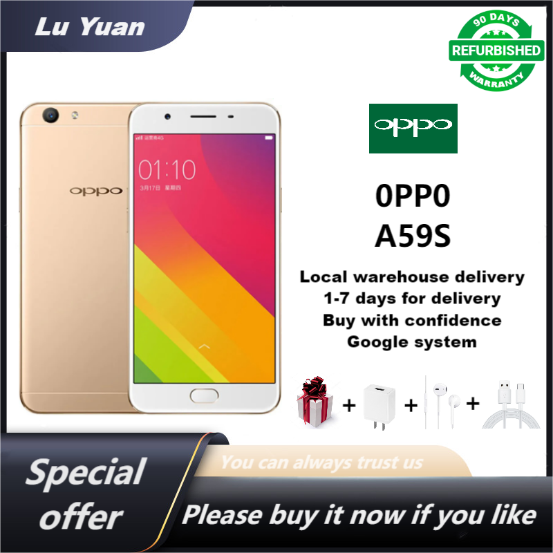 Refurbished OPPO A59s 32GB+4GB Smart Phone Unlock 5.5inch 2G/3G/4G LTE 16MP+13MP Camera Nano SIM card dual