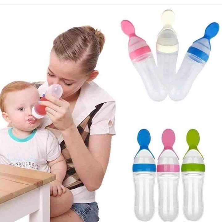 Spoon feeder Silicone Squeeze Feeding Bottle with Spoon for Baby Infant