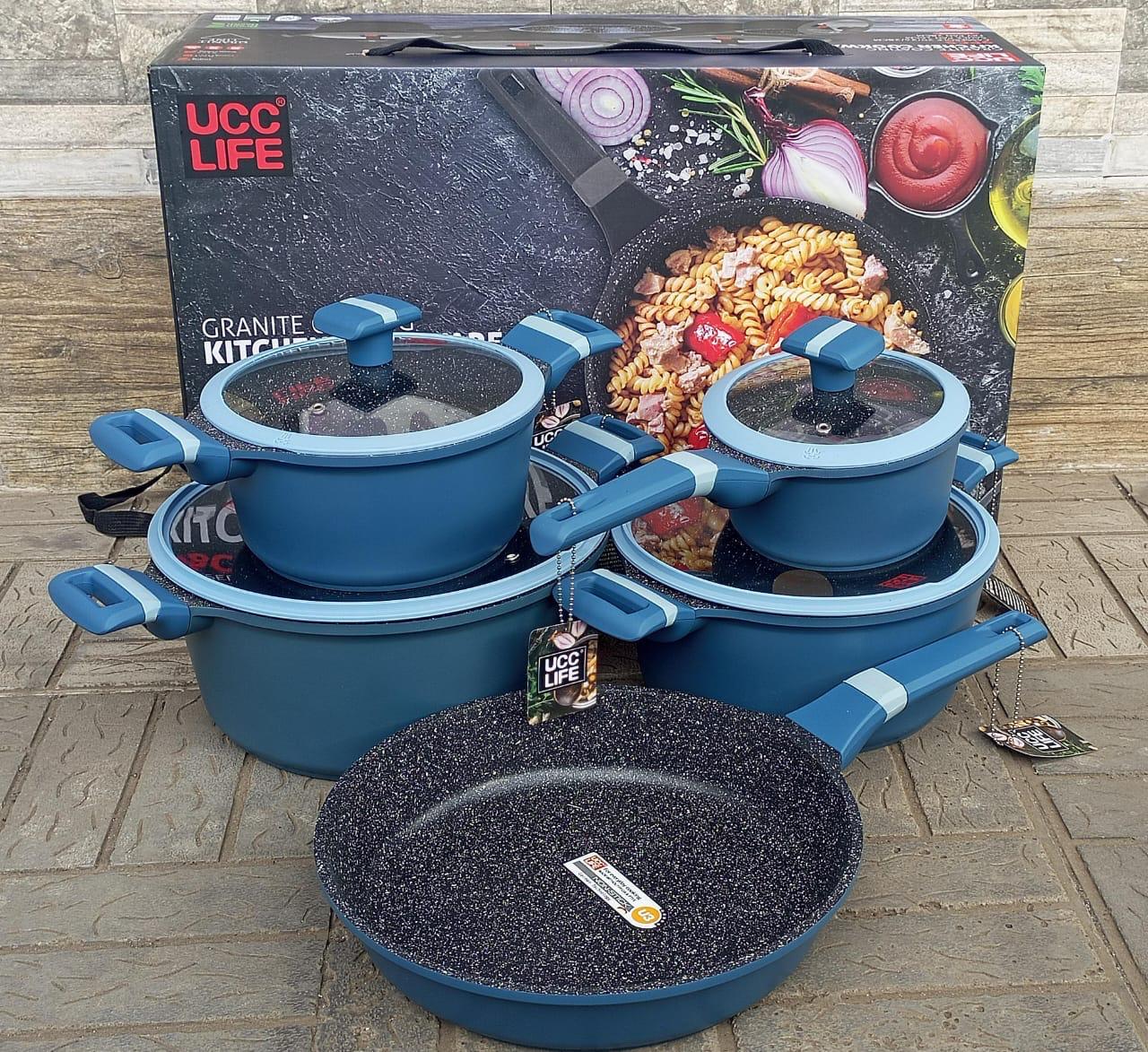 9 pcs ucc cookware set Durable aluminum cooking pots provides long lasting superior Non-stick performance and has different sizes for different cooking needs hence you can cook different delicacies. I