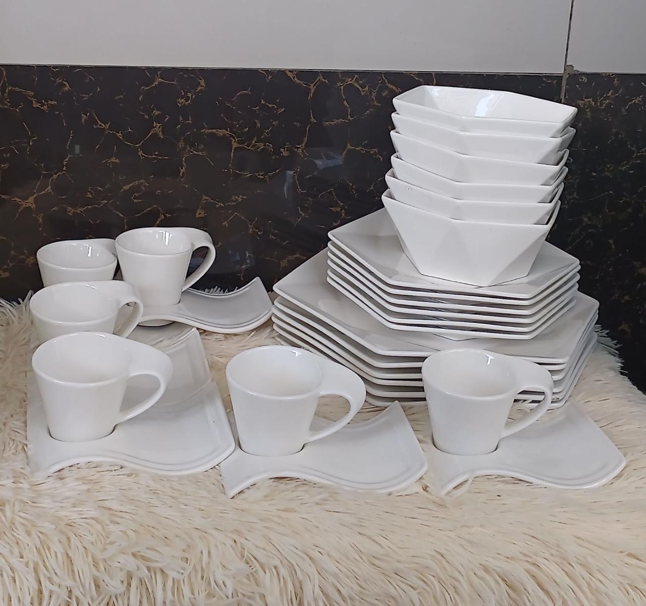 30 pcs ceramic dinner set Easy to clean
Attractive
Durable
Multiple use
Very luxuriousDinnerware set adds modern appeal to your dining table
Microwave- and dishwasher-safe qualities for easy, convenie