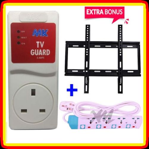 CLEARANCE OFFER MK TV Guard + 4 Way Power Extension Cable + TV Wall Mount Bracket 26"- 65"