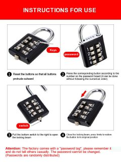 Smart Password Combination Padlock Large 10/8 Digits Keypad Lock Outdoor Waterproof Anti-theft Padlock Hasp Mini Code Padlock For School Office Luggage Door Lock Cabinet File Box Locker Toolbox Fence