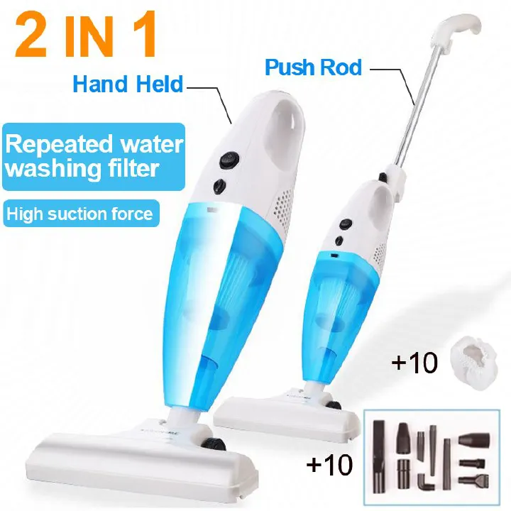 2 In 1 Multifunctional Vacuum cleaner household car high suction handheld push rod vacuum home Sweeper Hardwood Carpet mite Sweeping Machine Sofa Keyboard Dust Collector cleaning 10 rushes 10 filter