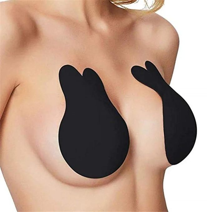 Women Push Up Bras Self Adhesive Silicone Strapless Invisible Bra Reusable Sticky Breast Lift Tape Round Nipple Cover Bra Pads-(Black)
