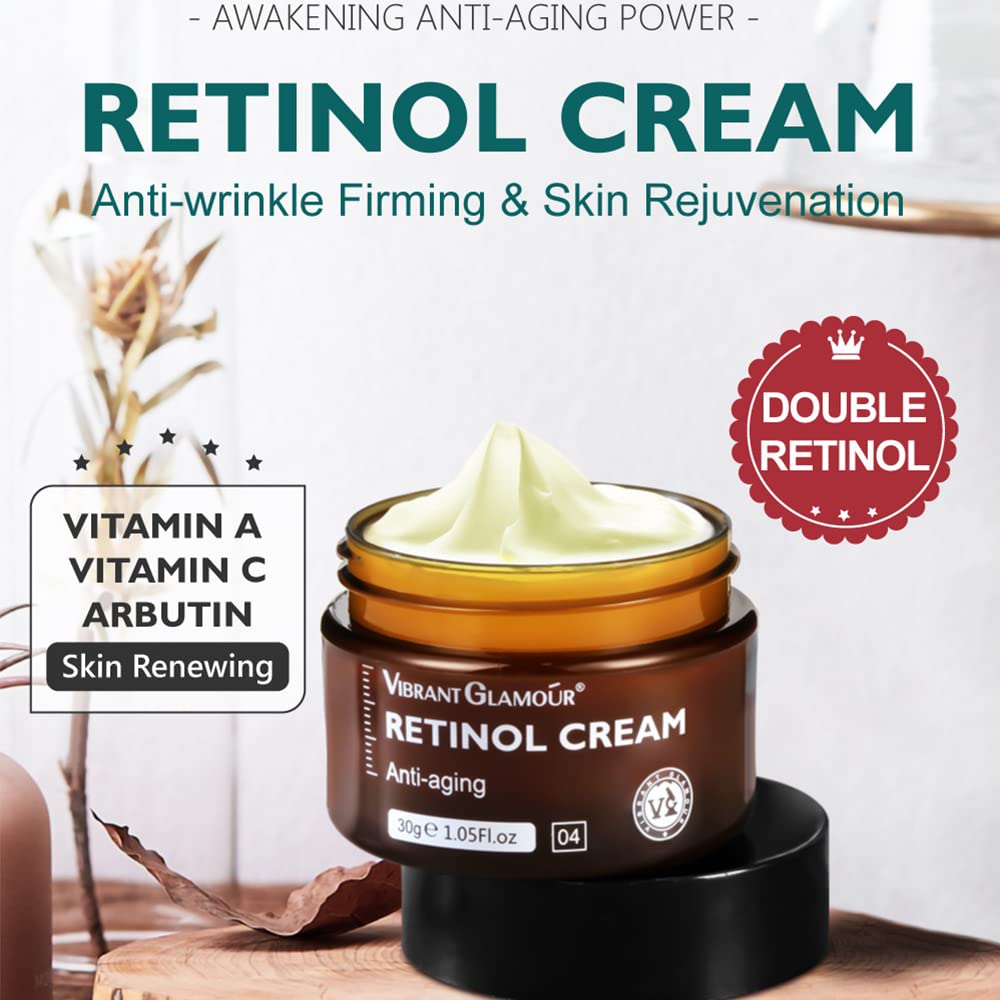 Retinol Face Cream Anti Aging Reduce Fine Lines Wrinkles Skin Lightening Cream Whitening Brightening Moisturizing Facial Serum- VIBRANT_GLAMOUR-