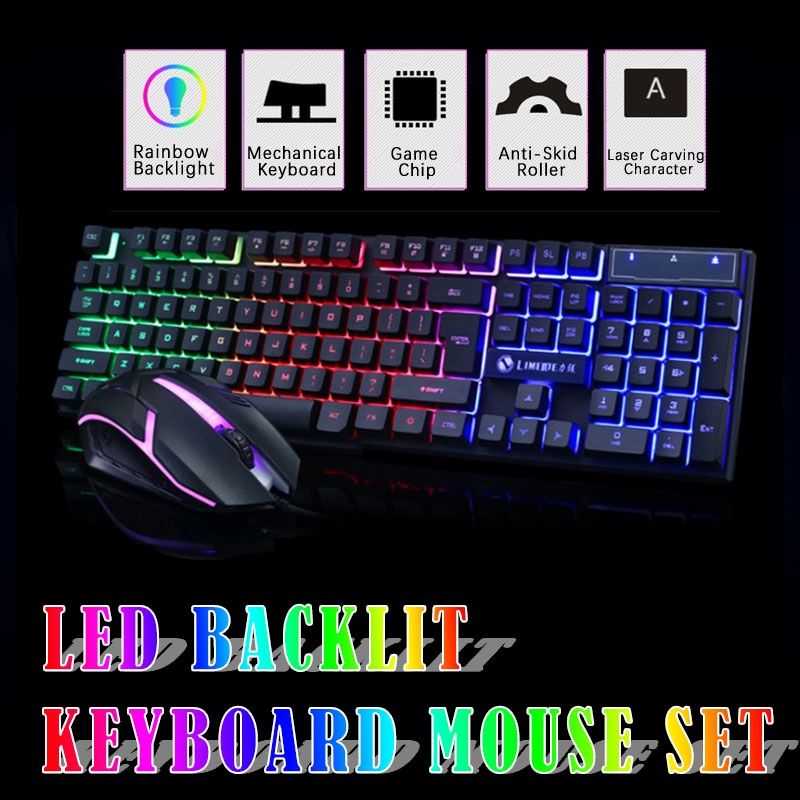 Wired Keyboard And Mouse Set Usb Luminous Mechanical Keyboard And Mouse Set For PC Laptop Computer Game Office -