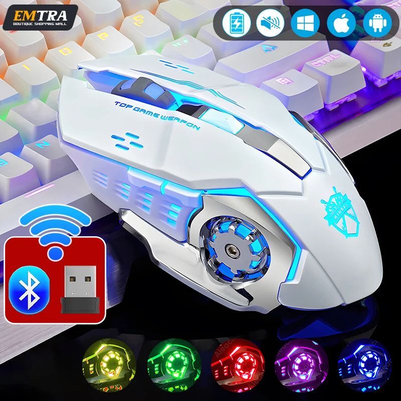 Wireless Gaming Mouse 2400 DPI Rechargeable Adjustable 7 Color Backlight Breathing Gamer Mouse Game Mice for PC Laptop -