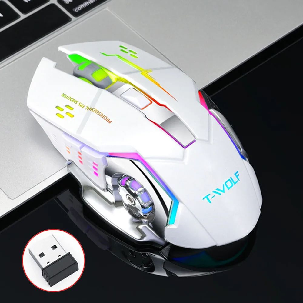 Wireless Gaming Mouse 2400 DPI Rechargeable Adjustable 7 Color Backlight Breathing Gamer Mouse Game Mice for PC Laptop -