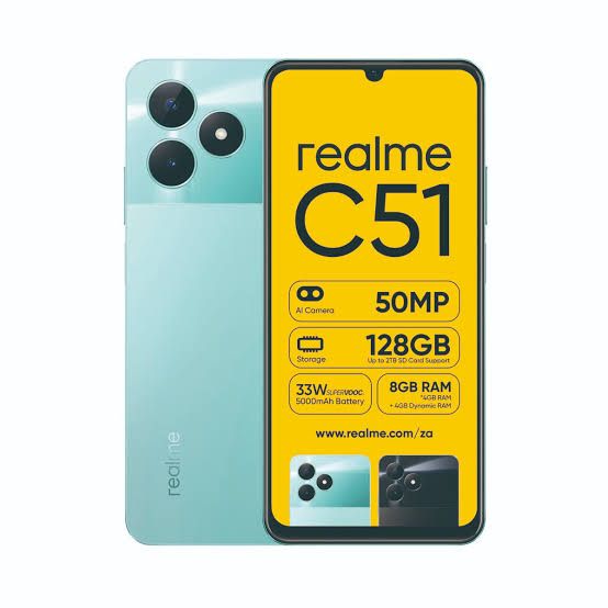 Realme C51 6.74'', 4GB RAM(Expandable upto 8GB RAM) + 128GB ROM, Dual Sim, 50MP, 5000mAh Type C Smartphones