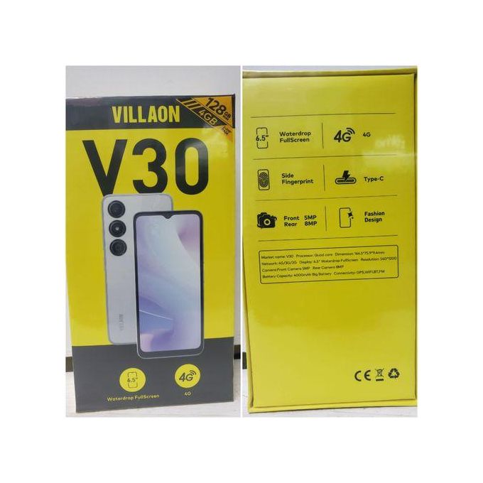 Villaon V30 6.3" 2GB RAM(Expandable upto 4GB RAM)+128GB Storage 8MP Camera-4000mAh Type C Side fingerprint  Dual sim-Smartphones