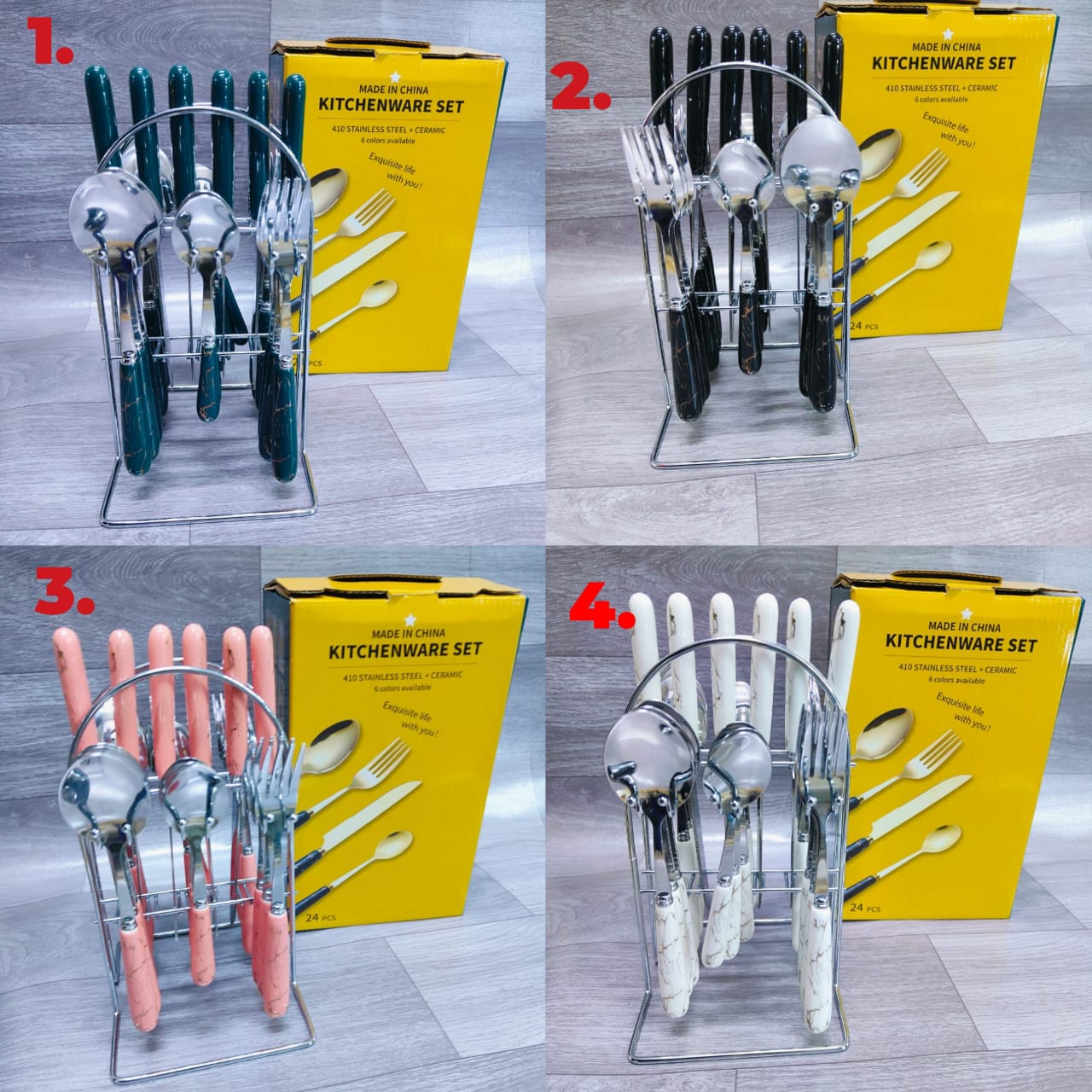 24pc Silver Cutlery Set with Marble Handle