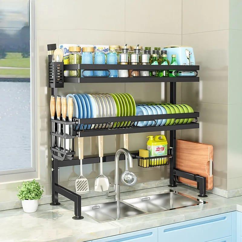 Best price for 2 Tier dish drying rack black with drain board Color ...
