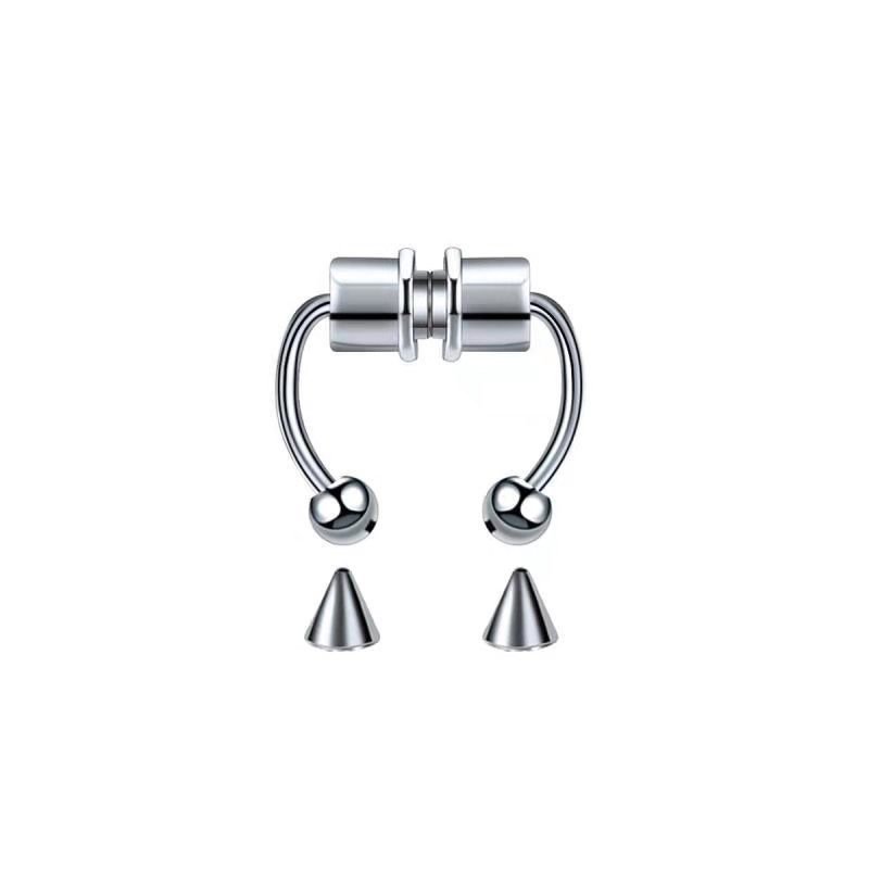 CJ House Women Fake Piercing Nose Ring Hoop Septum Piercing Nose Clip Rock HipHoop Stainless Steel Magnet Fashion Body Jewelry Wholesale