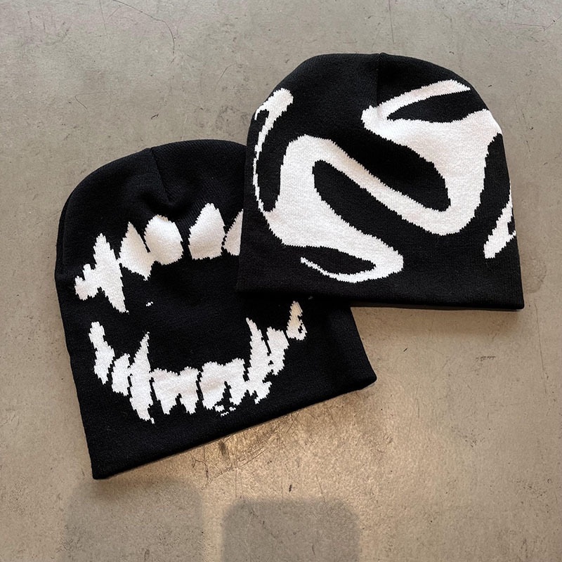 2024 Women Hat Knitting Beanies Goth Tooth Caps Men Y2k Streetwear Winter Fashion Pullover Kpop Harajuku Vintage Warm Hip Hop Unisex