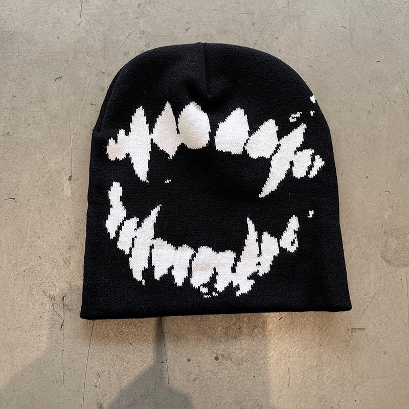 2024 Women Hat Knitting Beanies Goth Tooth Caps Men Y2k Streetwear Winter Fashion Pullover Kpop Harajuku Vintage Warm Hip Hop Unisex