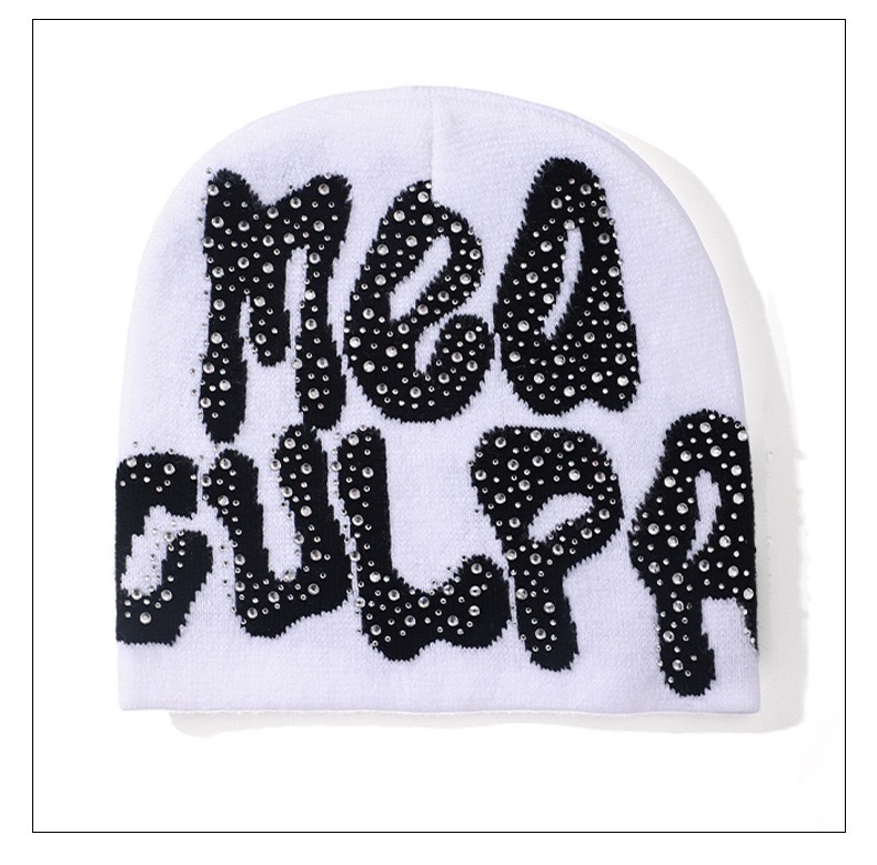 2024 NEW Y2K MEA Culpa Beanies Hat with Rhinestone for Women Men Beanies Hats Hip-hop Soft Stretch Warm Knitted Slouchy Cap