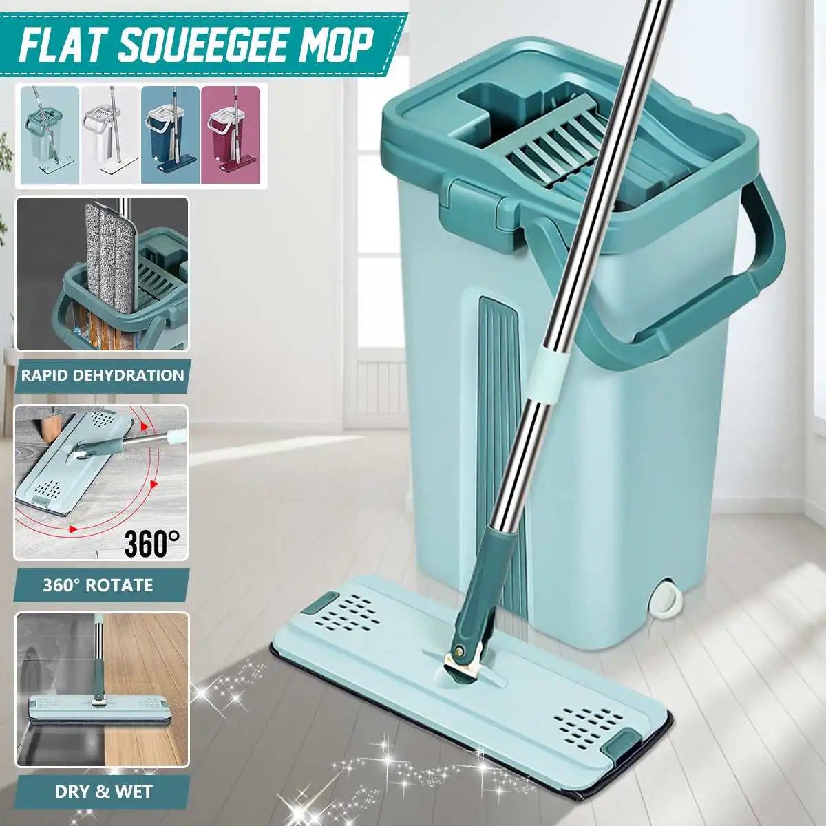 Flat hands free vertex home/office mop with two pieces mop pads