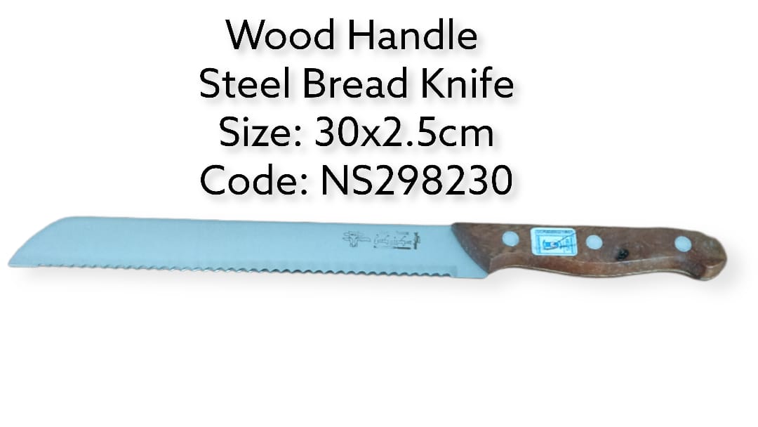 Wooden handle steel kitchen bread knife
