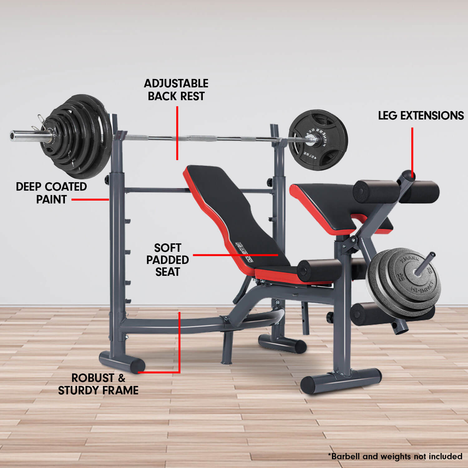 Adjustable Incline Bench With Preacher Curl and Leg Extension Curls