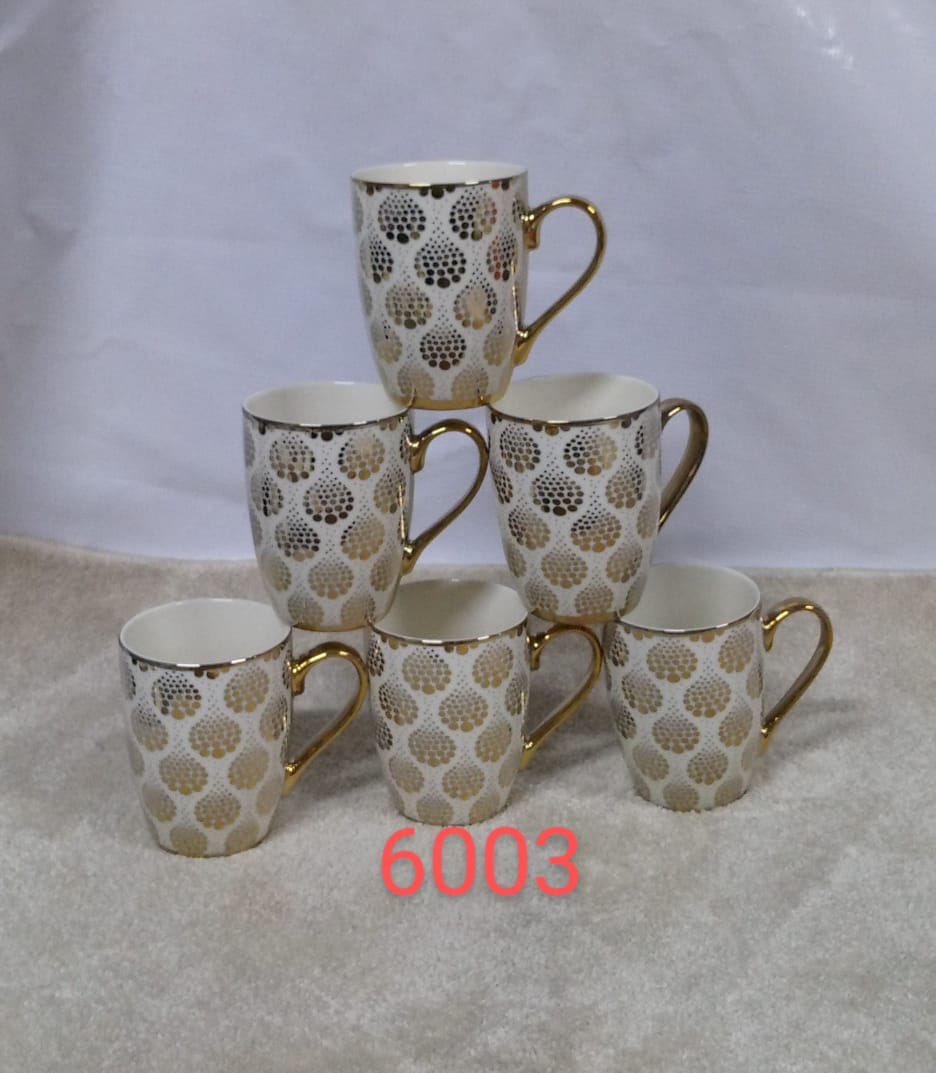 CLEARANCE OFFER 6pcs Gold Decorated Big Ceramic Coffee /Tea Mugs