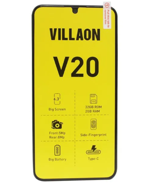 VILLAON V20 - 6.3" - 32GB ROM - 2GB RAM - Dual SIM - SIDE FINGERPRINT TYPE-C  ANDROID SMARTPHONE