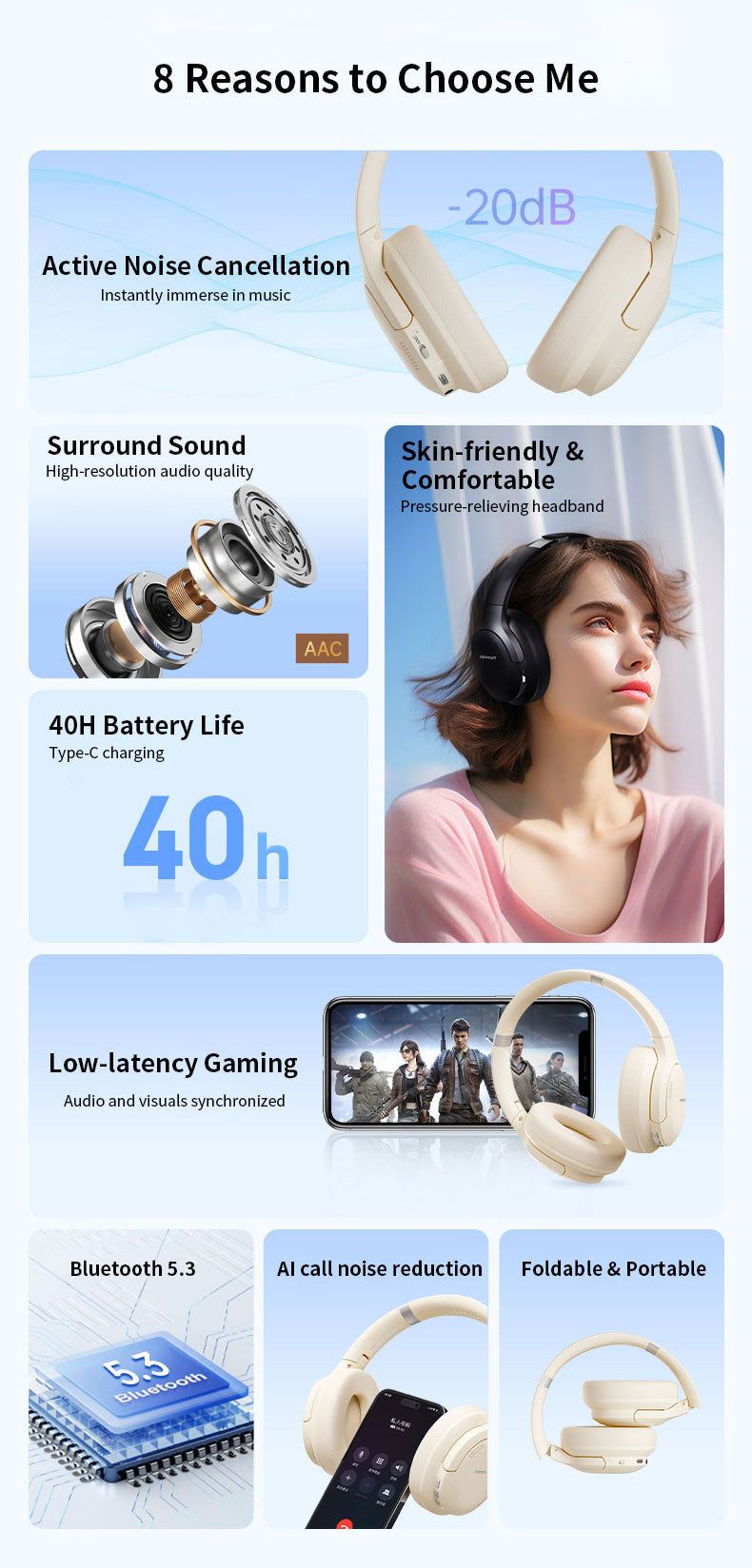 Amaya HD-360BT Active Noise Cancellation (ANC) Over-Ear Wireless Bluetooth Headphones