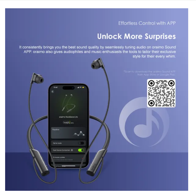 oraimo Necklace Lite Call Vibration Wireless Headphones Bluetooth  Earphones