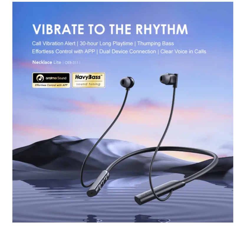 oraimo Necklace Lite Call Vibration Wireless Headphones Bluetooth  Earphones