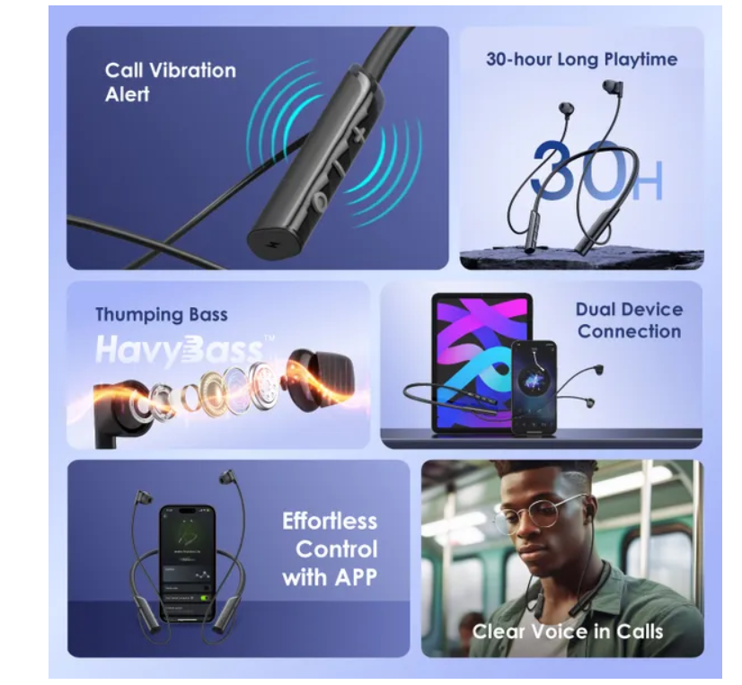 oraimo Necklace Lite Call Vibration Wireless Headphones Bluetooth  Earphones