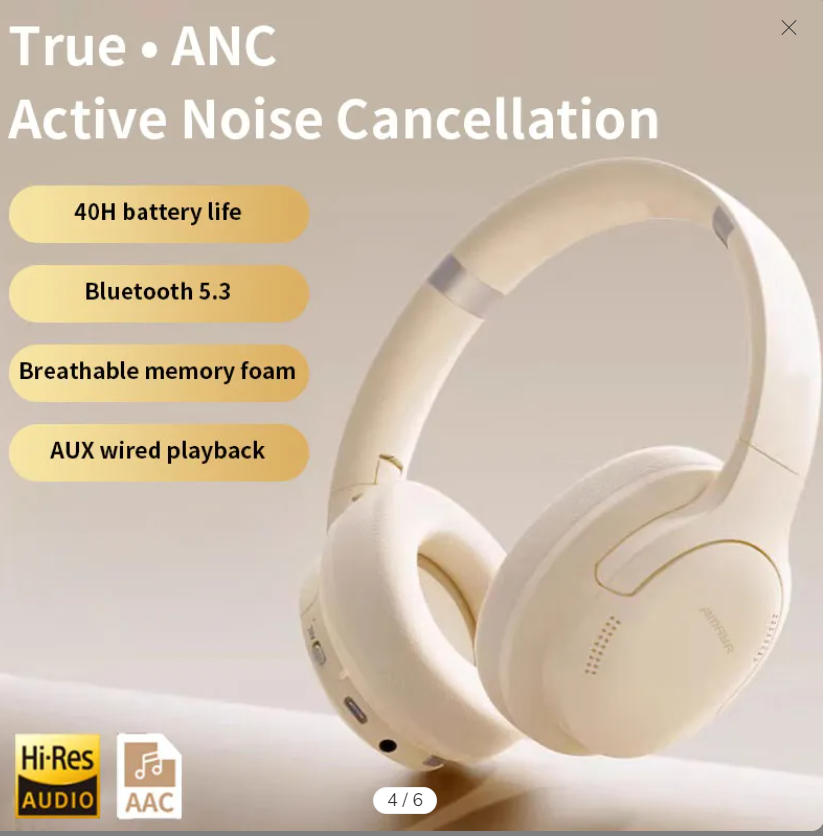 Amaya HD-360BT Active Noise Cancellation (ANC) Over-Ear Wireless Bluetooth Headphones
