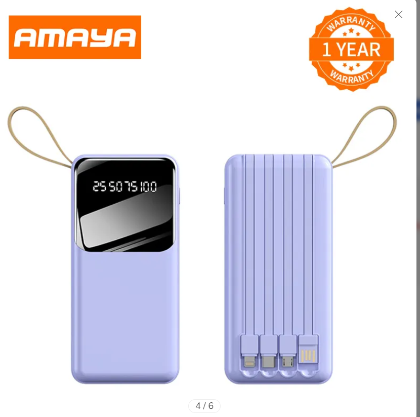 Amaya APW-01 Power Bank 20000mAh fast charging with 4 lines for iPhone, Type C, Micro and USB ports