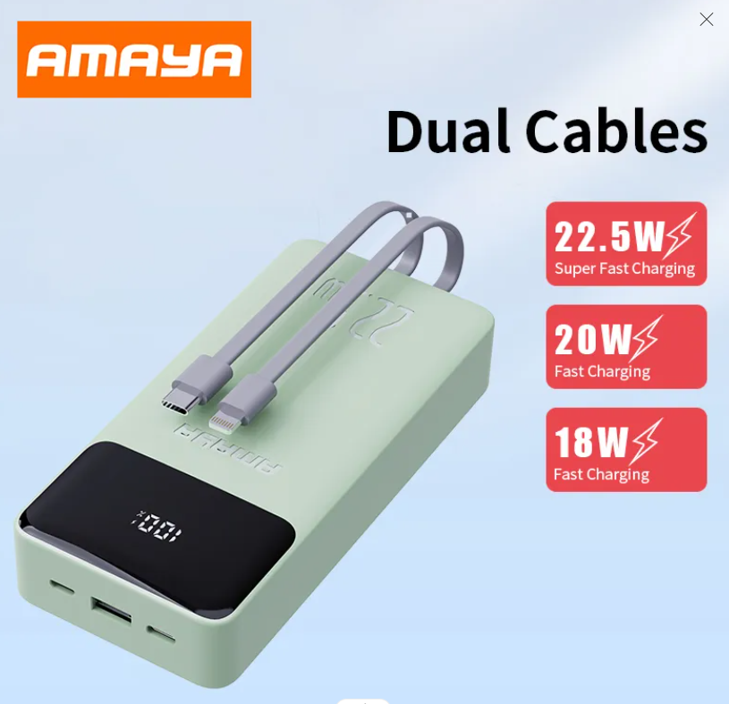 Amaya APW-13 power bank 20000mAh 22.5W super fast charging with 2 lines Potable Powerbank