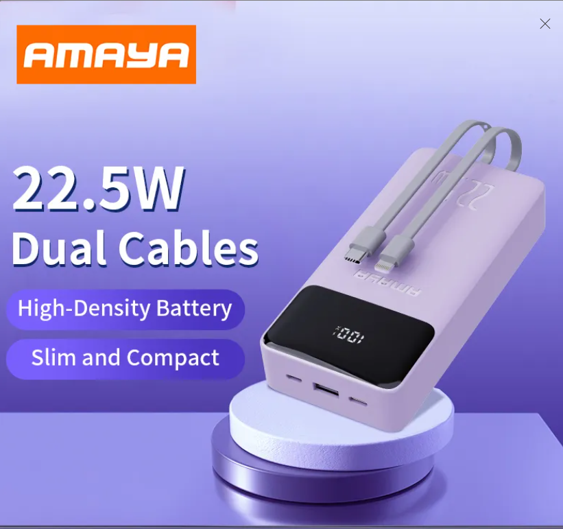Amaya APW-13 power bank 20000mAh 22.5W super fast charging with 2 lines Potable Powerbank