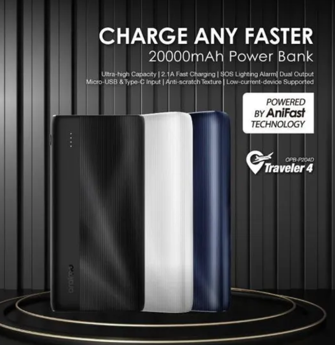 Oraimo Traveler 4 20000mAh 10.5W 3D Texture-Superb Surface Protection Widely Compatible Two Recharging Modes  Power Bank