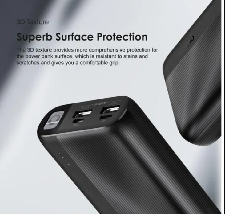 Oraimo Traveler 4 20000mAh 10.5W 3D Texture-Superb Surface Protection Widely Compatible Two Recharging Modes  Power Bank