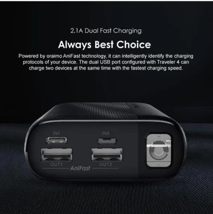 Oraimo Traveler 4 20000mAh 10.5W 3D Texture-Superb Surface Protection Widely Compatible Two Recharging Modes  Power Bank