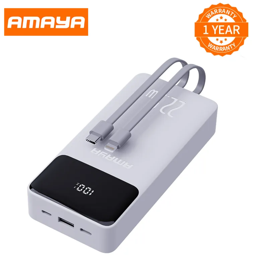 Amaya APW-13 power bank 20000mAh 22.5W super fast charging with 2 lines Black in colour.