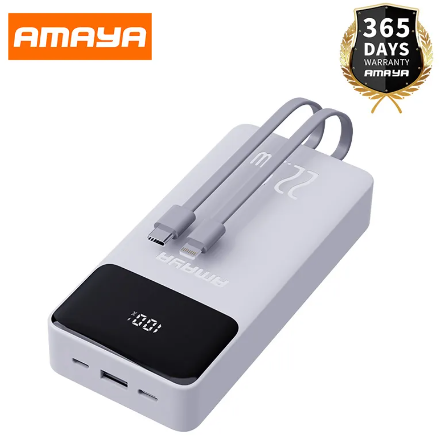 Amaya APW-13 power bank 20000mAh 22.5W super fast charging with 2 lines Black in colour.