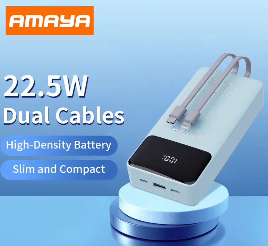 Amaya APW-13 power bank 20000mAh 22.5W super fast charging with 2 lines Black in colour.