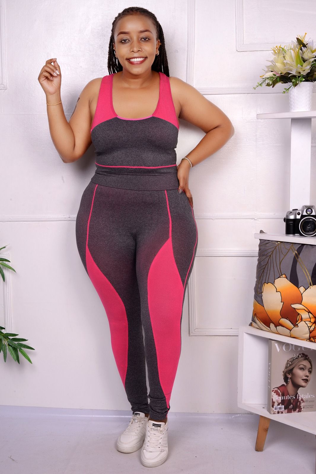 Trendy Gym Wear for Kenyan Women: The Gray and Black Seamless Set You Need in 2025The fabric of this two-piece set is a stretchy, moisture-wicking blend that hugs the body without restricting movement