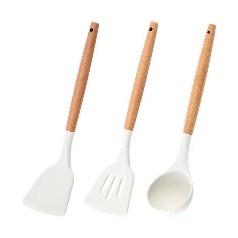 Wooden handle silicone spatula 3-piece set Non-stick pan special food grade kitchenware set spatula spoon cooking spoon household spoon