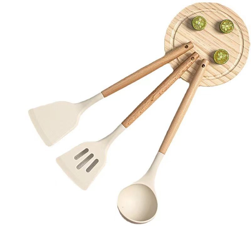 Wooden handle silicone spatula 3-piece set Non-stick pan special food grade kitchenware set spatula spoon cooking spoon household spoon