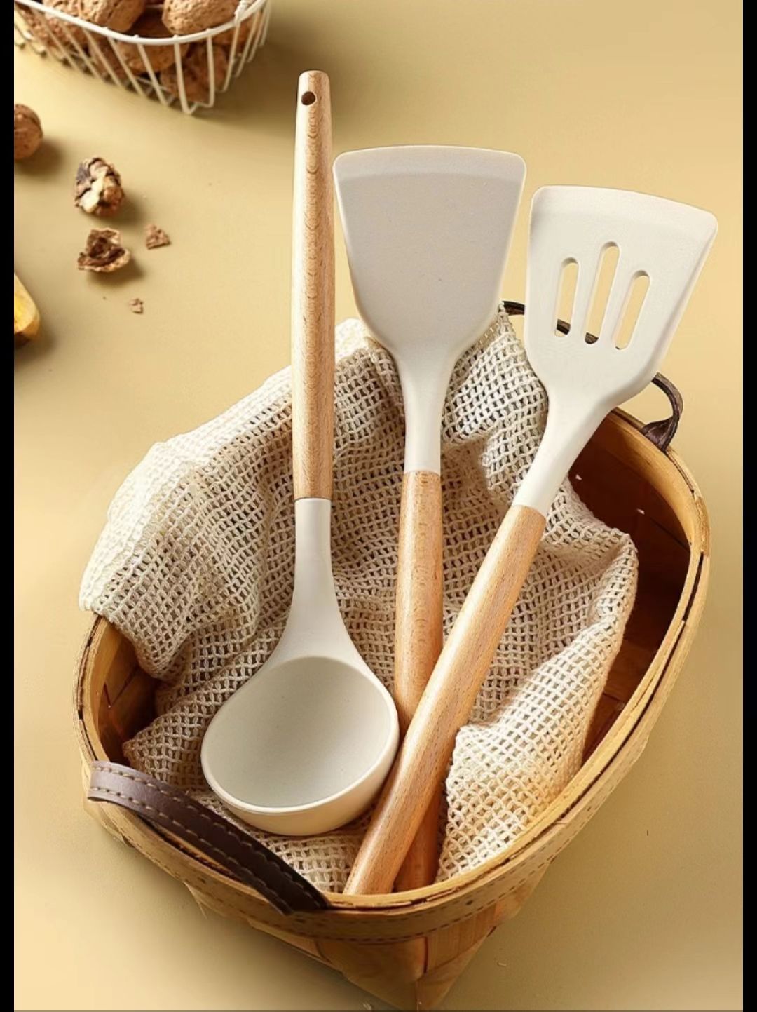 Wooden handle silicone spatula 3-piece set Non-stick pan special food grade kitchenware set spatula spoon cooking spoon household spoon