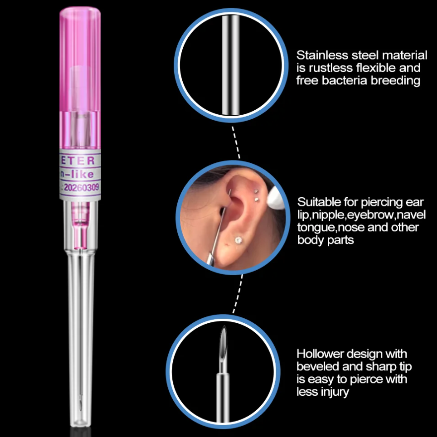 10pcs Disposable Piercing Needles 14/16/18/20/22G I.V Catheter Body Ear Nose Nipple Lip Piercing Tools Supplies