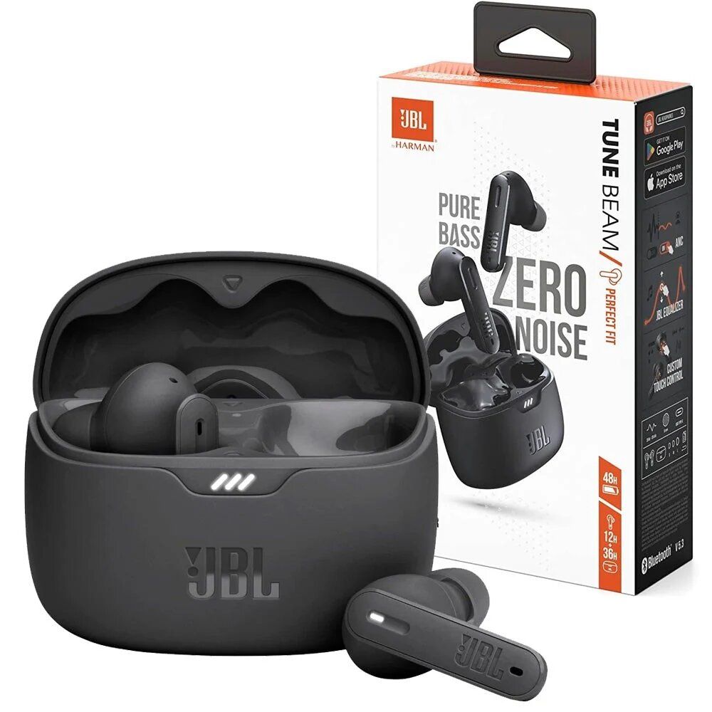 JBL Tune Beam In Ear Wireless TWS Earbuds with Mic, ANC Earbuds, Customized Extra Bass with Headphones App, 48 Hrs Battery, Quick Charge, 4-Mics, IP54, Ambient Aware & Talk-Thru