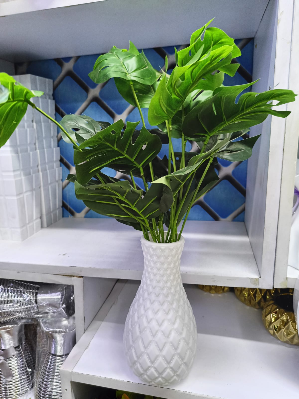Artificial Table Top Monstera Flower with Vase