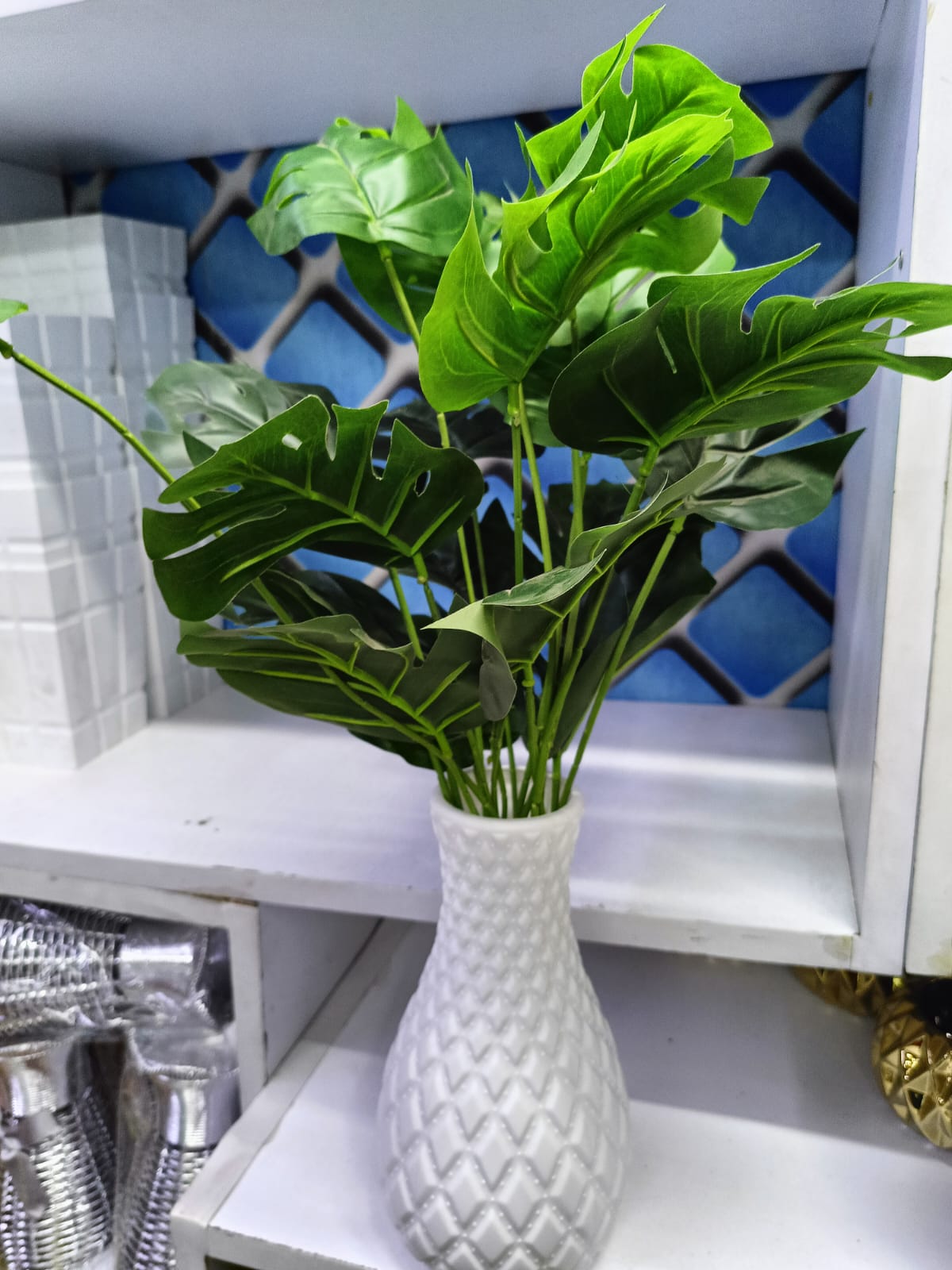 Artificial Table Top Monstera Flower with Vase