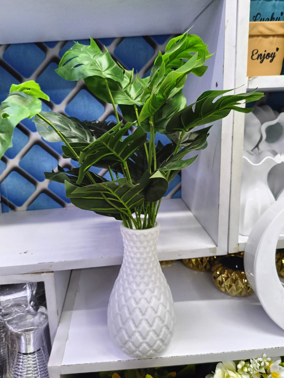 Artificial Table Top Monstera Flower with Vase